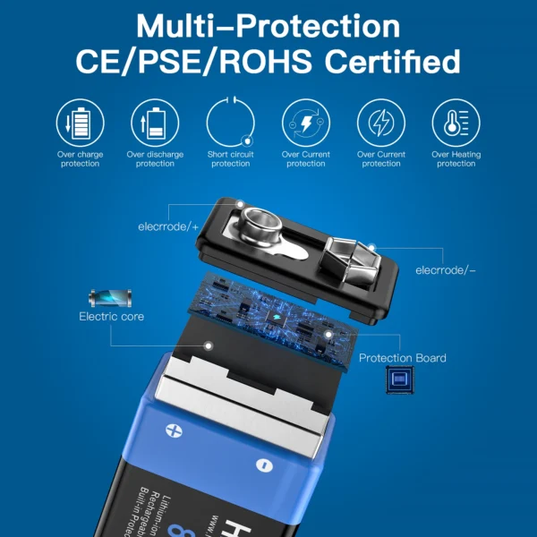 6f22 850mAh 9v Lithium Rechargeable Battery 9V Multimeter Lithium Microphone Metal Detector Cable Remote,Smoke Detector，craft