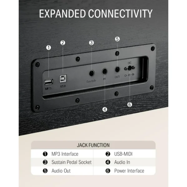 Digital Piano with Piano Keyboard Stand, Power Adapter, Triple Pedals, MP3 Function, USB-MIDI, 2 Headphone Jacks Black