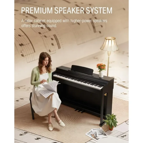 Digital Piano with Piano Keyboard Stand, Power Adapter, Triple Pedals, MP3 Function, USB-MIDI, 2 Headphone Jacks Black