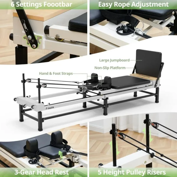 Pilates Reformer, 91" Foldable Reformer Pilates Machine, Pilates Equipment with Piano Wire Spings and Jump Boards